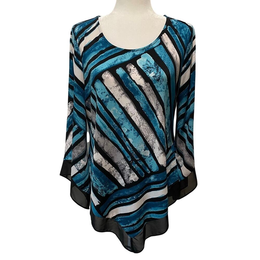 Alfani Asymmetrical Point Hem Tunic Top Sz M Flowy Geometric Lagenlook Stretchy